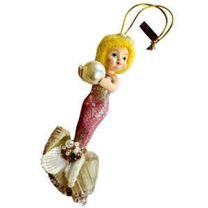 Katherine's Collection Baby Girl Mermaid With Pearl Ornament 6.5"